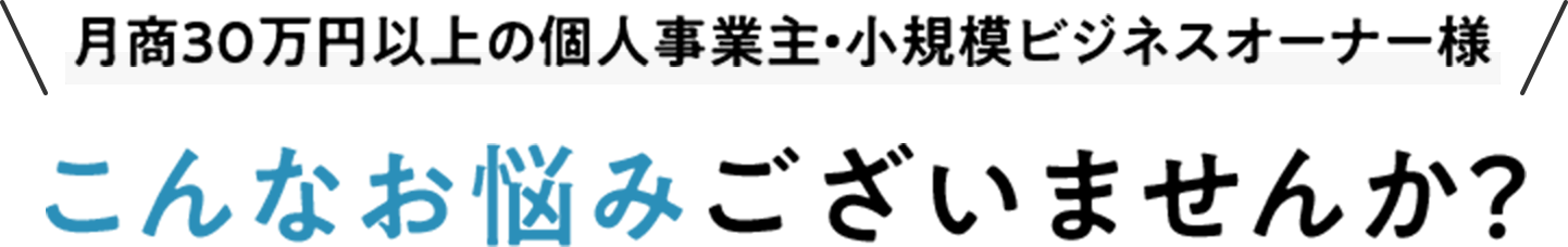 月商30万円以上の個人事業主・小規模ビジネスオーナー様 こんなお悩みございませんか？